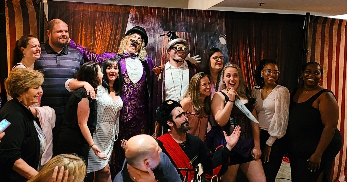 Illusive actors performing a Harry Houdini-themed murder mystery in Freehold, NJ