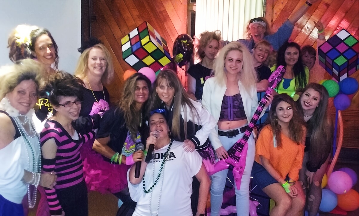 Actors performing an 80’s-themed radical murder mystery in Burlington County, NJ.