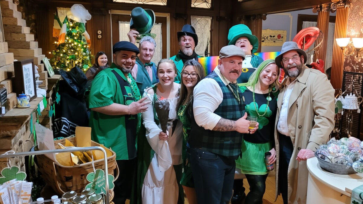Audience enjoying an interactive Irish murder mystery show in Glassboro NJ