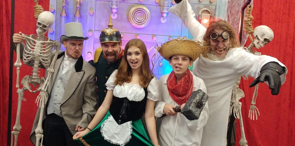 Creepy actors performing a Halloween-themed murder mystery in Wayne, NJ.