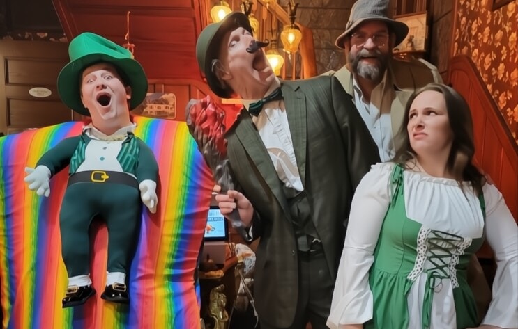 Riddlesbrood actors in Irish-inspired costumes during a murder mystery show in Toms River NJ