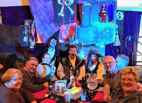 Pirate-themed set for a thrilling murder mystery dinner theater show